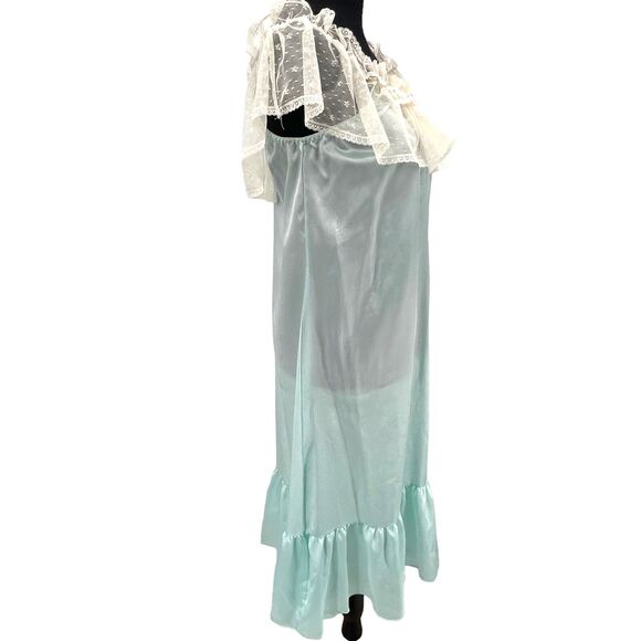 Vintage Lily Of France Ivory Crochet Lace Trim Blue Satin‎ Polyester Nightgown - Picture 4 of 8